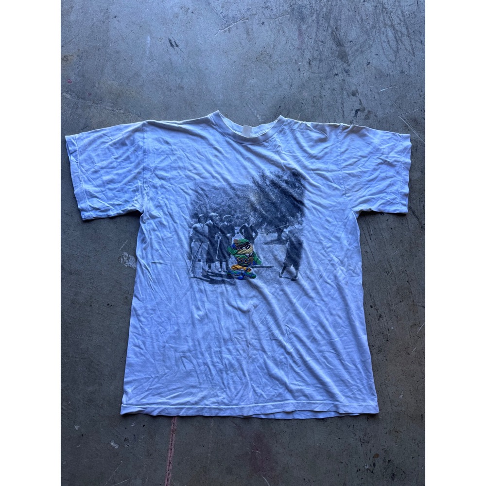 Vintage Style Turtle Golfer Graphic T-Shirt White Short Sleeve Crew Neck Tee